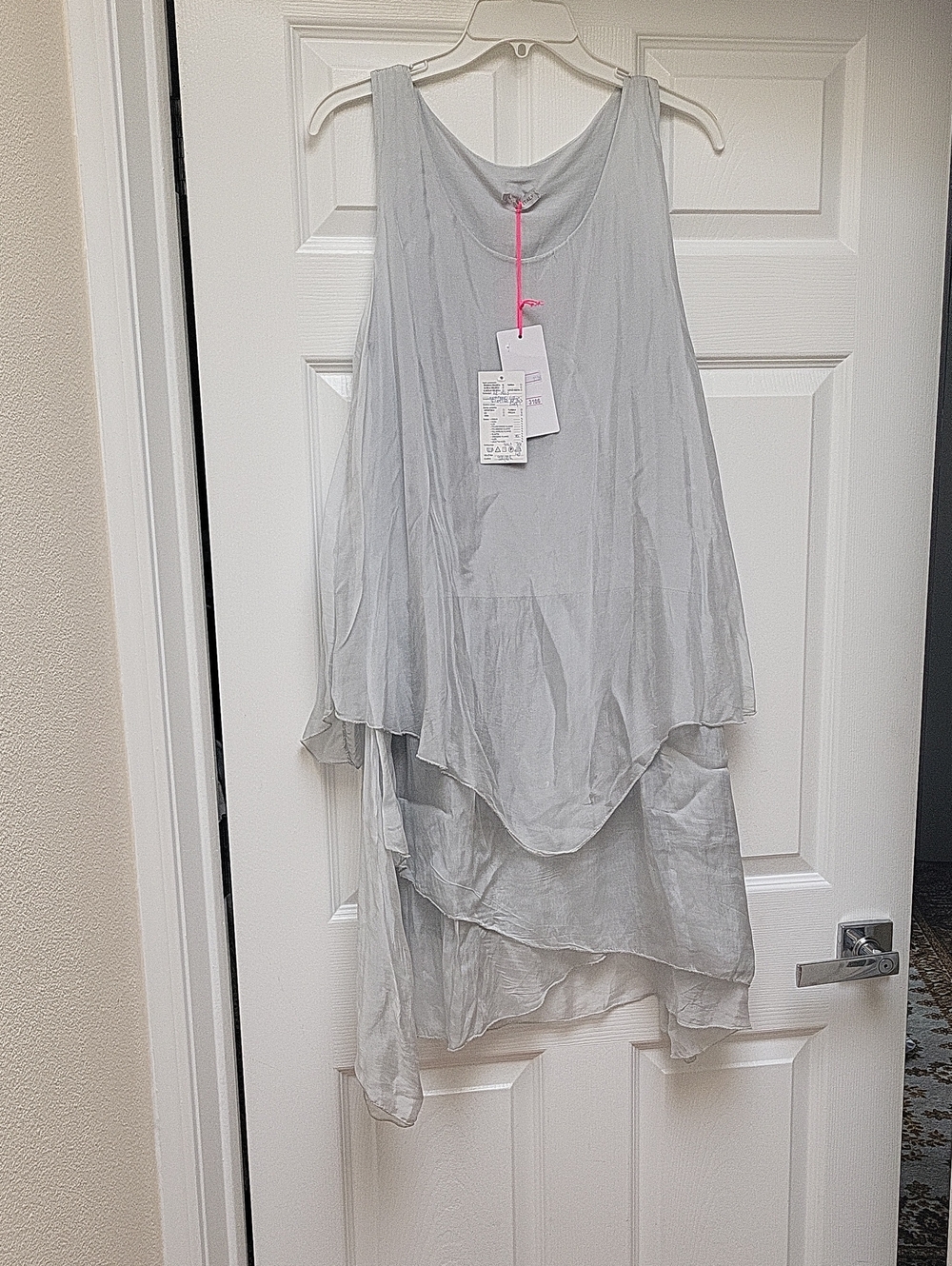 Sleeveless Silky & Flowy Asymmetrical Layered Dress in Light Gray.made In Italy - Picture 1 of 9